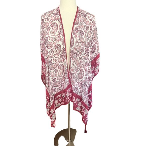 Rebecca Minkoff O/S NEW Pretty Paisley Ruana in Cherry Multicolor Cover Up Scarf - Picture 2 of 14